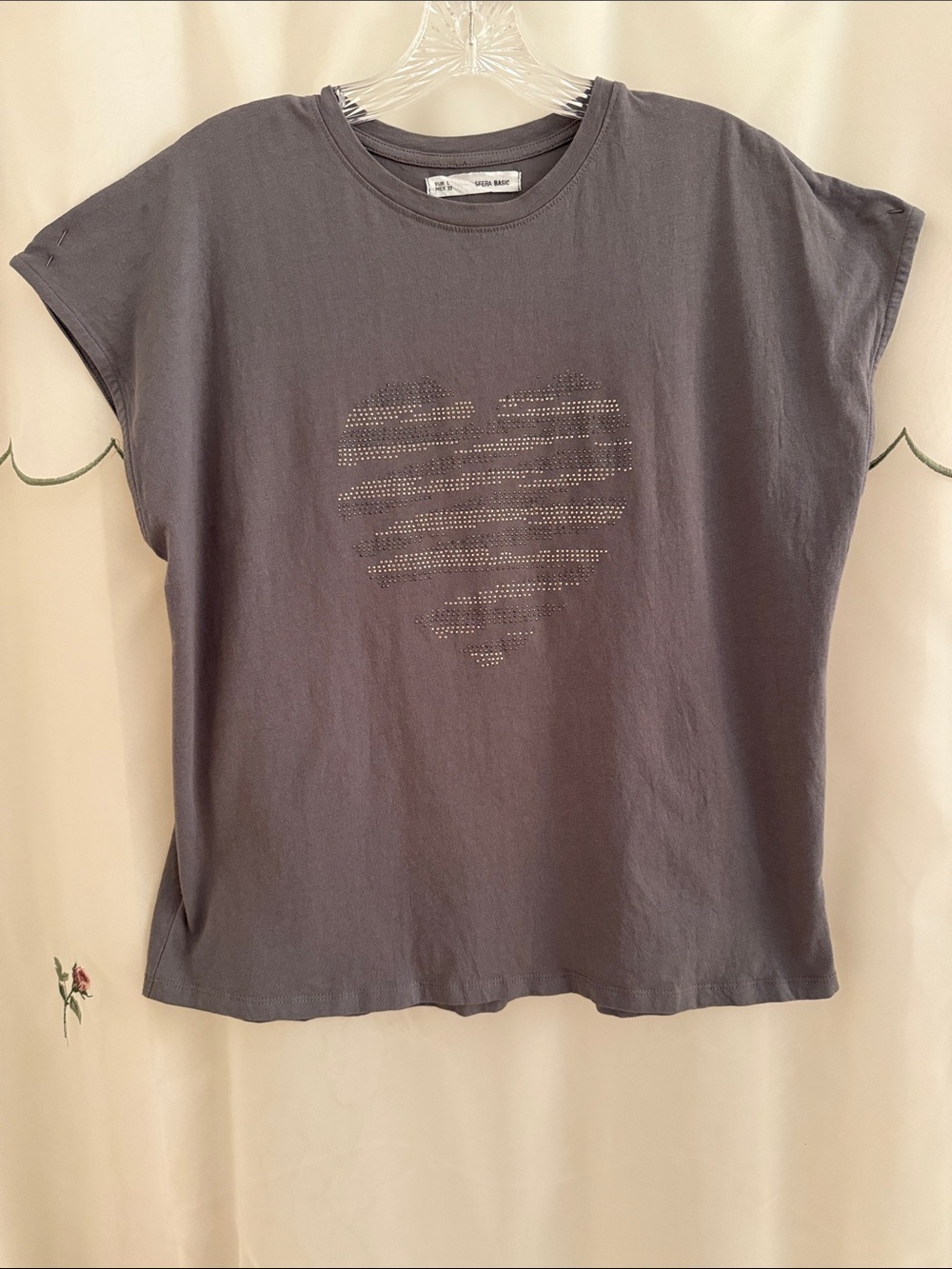 SFERRA Charcoal Gray Short-Sleeve Tee with Studded Heart